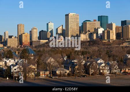 Canada Alberta Edmonton the skyscrapers of downtown from the neighborhood of Cloverdale Stock Photo