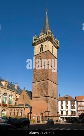France Bas Rhin Obernai market square the chapel tower Stock Photo