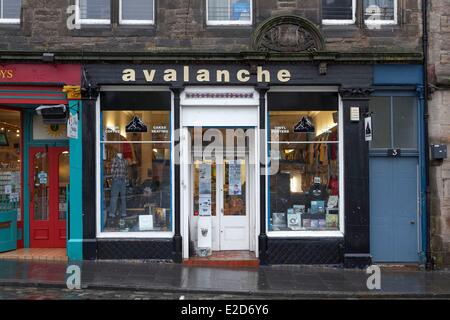 United Kingdom Scotland Edinburgh listed as World Heritage by UNESCO Grassmarket record shop Avalanche Records Stock Photo