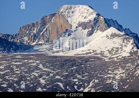 United States Colorado Rocky Mountains Rocky Mountain National Park Longs Peak (highest point of the park) the north and east Stock Photo