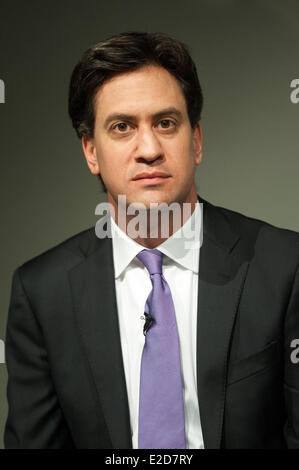 London, UK. 19th June, 2014. Labour Party leader Ed Miliband speaks during an IPPR book launch: ‘Condition of Britain: strategies for social renewal’ at Rich Mix in East London, on Thursday June 19, 2014 Credit:  Heloise/Alamy Live News Stock Photo