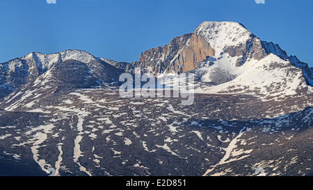 United States Colorado Rocky Mountains Rocky Mountain National Park Longs Peak (highest point of the park) and Mount Meeker on Stock Photo