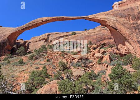 United States Utah Colorado Plateau Arches National Park Devil's Garden Landscape Arch the longest natural arch in the world Stock Photo