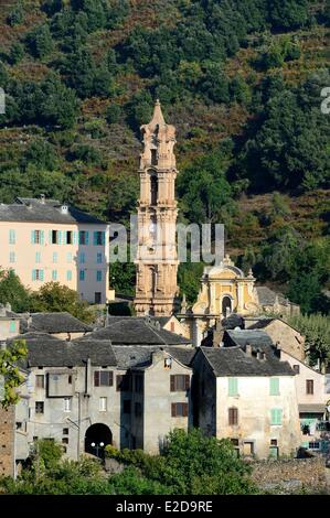 France, Haute Corse, Castagniccia, village of La Porta, baroque church of St. John the Baptist Stock Photo