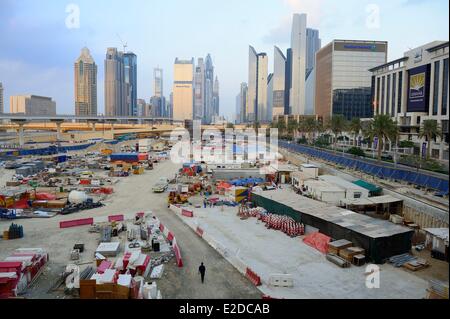United Arab Emirates Dubai the new district of Downtown Burj Khalifa work in progress near Sheikh Zayed Road Stock Photo
