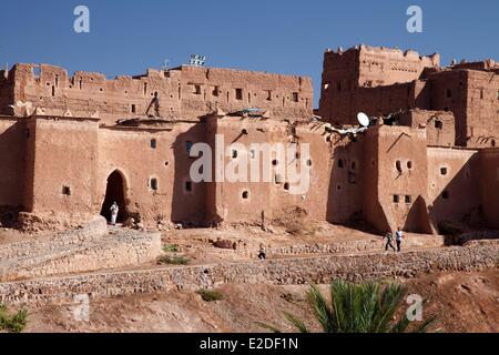 Morocco, Atlas Mountains, Ouarzazate, Taourirt Kasbah, Old Glaoui Tribe Building Stock Photo