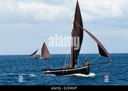 Ireland County Galway Aran Islands Inisheer traditional wooden sailing boat of Galway Bay Galway hooker Stock Photo
