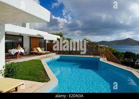 Greece Crete Agios Nikolaos region Elounda the Relais & Chateaux Elounda Mare hotel a suite in bungalow and its private Stock Photo
