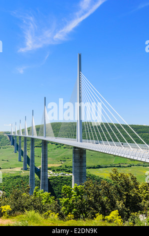 The Millau Viaduct, a cable-stayed bridge near the town of Millau in southern France Stock Photo