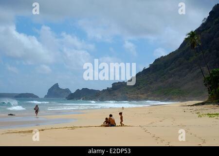 Brazil Pernambuco state island Fernando de Noronha Conceicao beach and Morro do Pico mountain Stock Photo