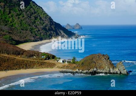 Brazil Pernambuco state island Fernando de Noronha Conceicao beach and Morro do Pico mountain Stock Photo