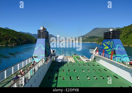 New Zealand North island on the ferry between Picton (South island) and Wellington (North island) Stock Photo