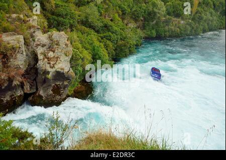 New Zealand North island Taupo The Huka Falls are the largest falls on the Waikato River Hukafalls Jet takes tourists within a Stock Photo