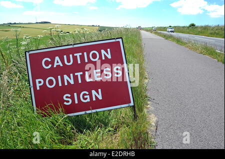 Pointless road sign, humorous road sign, UK Stock Photo