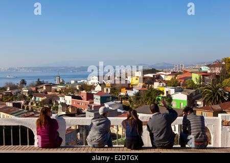 Chile Valparaiso Region Valparaiso City listed as World Heritage by UNESCO the city overlooking the Pacific Ocean Stock Photo