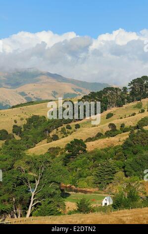 New Zealand South island Canterbury region Akaroa is a village located in the Banks Peninsula founded in 1840 by a group of Stock Photo