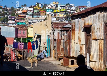 Chile Valparaiso Region Valparaiso City listed as World Heritage by UNESCO atmospheres in a poor area located on the upper part Stock Photo