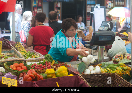 Rome Italy - People shopping at farmers market Campo dei Fiori Stock Photo
