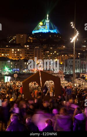 France Bouches du Rhone Marseille European capital of culture 2013 opening ceremony Jan. 12 Hall M and Notre Dame de la Garde Stock Photo