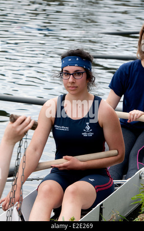 Cambridge May Bumps, a Sidney Sussex College ladies eight rower before a race Stock Photo