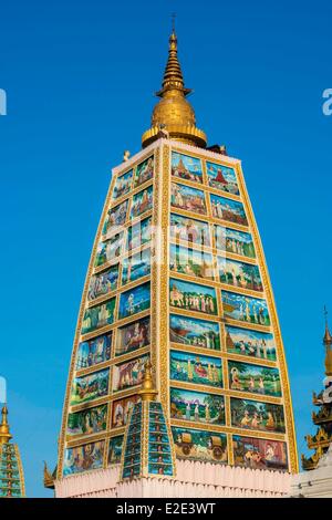Myanmar (Burma) Yangon division Yangon Kandawgyi District Shwedagon Pagoda column painted about the life of Gautama Buddha Stock Photo