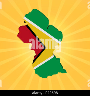 Guyana map flag on sunburst illustration Stock Photo