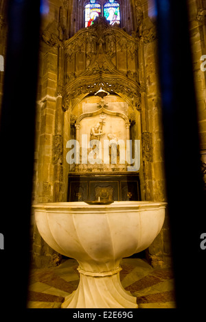 Holy Water Font in the La Seu Cathedral in Barcelona, Spain Stock Photo