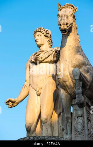 Italy Lazio Rome historical centre listed as World Heritage by UNESCO the Capitoline Hill statue of the Dioscuri sons of Zeus Stock Photo