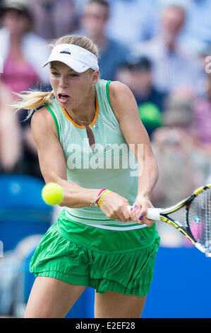 Eastbourne, UK. 19th June, 2014. Caroline Wozniacki of Denmark in action against Camila Giorgi of Italy in their Quarter-Final singles match on Day Four of the Aegon International at Devonshire Park, Eastbourne. Credit:  MeonStock/Alamy Live News Stock Photo