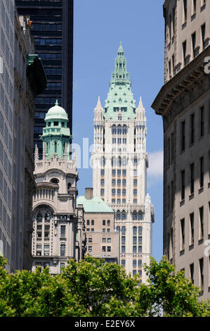 United States, New York, view of the Woolworth Building from Battery Park Stock Photo