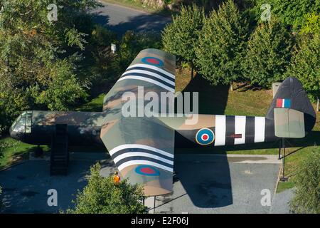 France, Calvados, Ranville, Memorial Pegasus, model of the glider assault Airspeed Horsa AS.51 (aerial view) Stock Photo