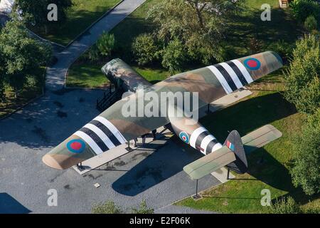 France, Calvados, Ranville, Memorial Pegasus, model of the glider assault Airspeed Horsa AS.51 (aerial view) Stock Photo