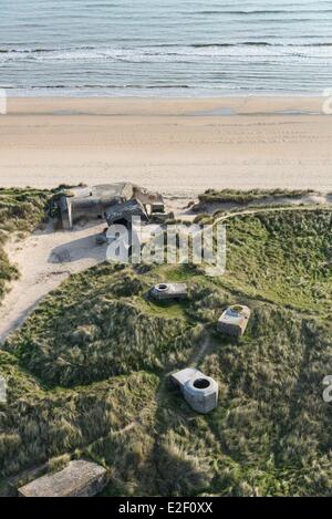 France, Manche, Saint Martin de Varreville, Mottet hamlet, bunker of Atlantic Wall (aerial view) Stock Photo