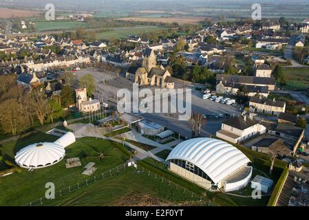 France, Manche, Sainte Mere Eglise, Musee Airborne, airborne troops museum, domed roofs parachute (aerial view) Stock Photo