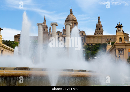 The Magic Fountain in front of the Museu Nacional d'Art de Catalunya, The National Art Museum of Catalunyain Barcelona, Spain Stock Photo