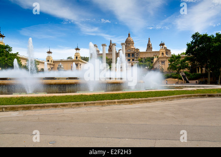 The Magic Fountain in front of the Museu Nacional d'Art de Catalunya, The National Art Museum of Catalunyain Barcelona, Spain Stock Photo