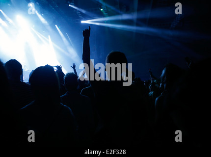 Light shows and affects during live performances at Sonar music and media advanced festival in Barcelona, Spain Stock Photo