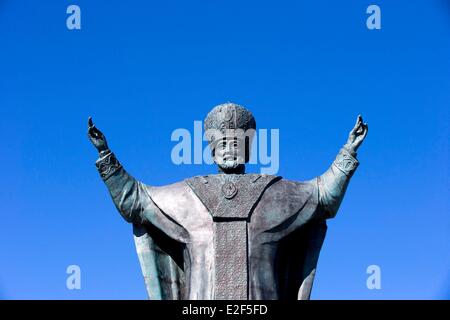 Russia, Chukotka autonomous district, Anadyr, headtown of the district, Saint Nicholas statue Stock Photo