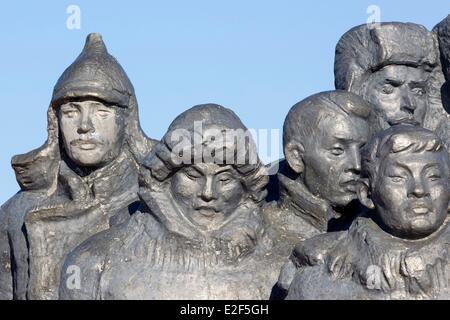 Russia Chukotka autonomous district Anadyr Bronze statue eriged to celebrate the first revolutionnary who came in the Chukotka Stock Photo