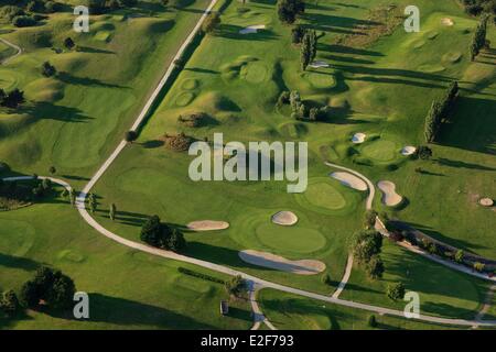 France Yvelines Trappes en Yvelines Blue Green golf leisure and nature reserve and lake of Saint Quentin en Yvelines (aerial Stock Photo