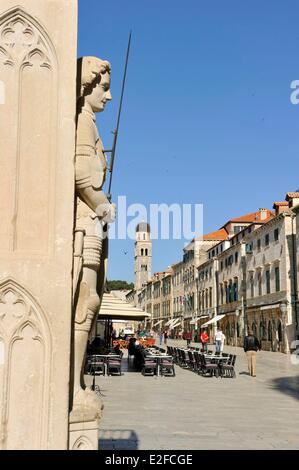 Croatia Dalmatia Dalmatian coast Dubrovnik historical centre listed as World Heritage by UNESCO Roland column on Luza square Stock Photo