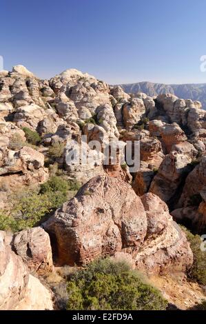 Jordan, Tafilah Governorate, Dana, Dana Nature Reserve largest biosphere reserve, rounded rocks Stock Photo