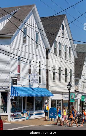 United States, Massachusetts, Cape Cod, Martha's Vineyard island, Tisbury (Vineyard Haven), Main Street, whote houses and shops Stock Photo