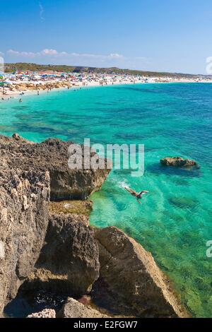 Italy, Sardinia, Oristano province, Sinis Peninsula, white sandy beach of Is Arutas Stock Photo
