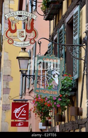 France Haut Rhin the Alsace Wine Route Turckheim restaurant sign on Grand Rue Stock Photo