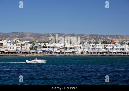 Cyprus Paphos District Paphos overlooking the promenade seafront in Kato Paphos from the pier at Fort Stock Photo