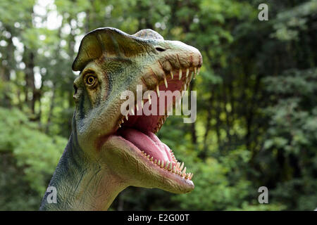 France Doubs Charbonnieres les Sapins Dino Zoo prehistoric park Dilophososaurus Stock Photo