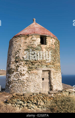 Greece Cyclades Islands Folegandros Island old windmills Stock Photo