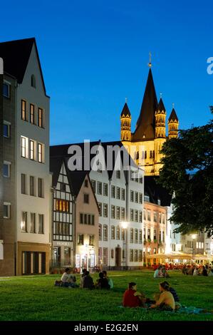 Germany North Rhine Westphalia Cologne the old town Fischmarkt and the church Gross St. Martin Stock Photo