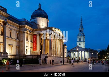 United Kingdom London Trafalgar square National Gallery and Saint Martin in the Fields Church Stock Photo